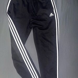 Adidas Black and White Track Pants with Signature Stripes